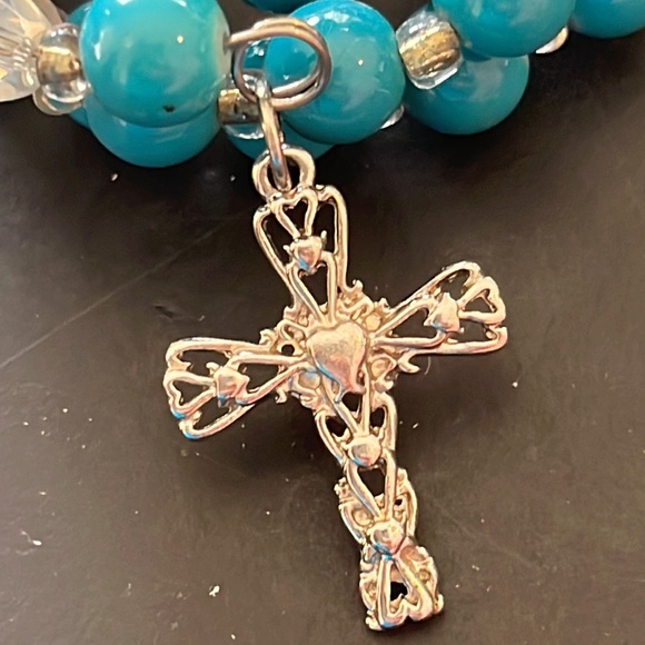 Wire wrap bracelet w/Cross Star glass beads - Picture 3 of 7